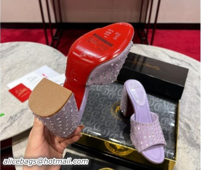 Unique Style Christian Louboutin Jane Heel Slides Sandal 8.5cm in Suede and Strass Purple 702010