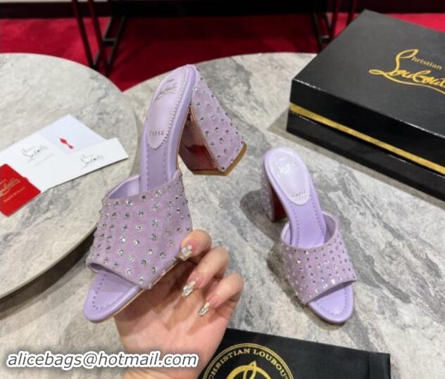 Unique Style Christian Louboutin Jane Heel Slides Sandal 8.5cm in Suede and Strass Purple 702010