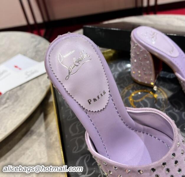 Unique Style Christian Louboutin Jane Heel Slides Sandal 8.5cm in Suede and Strass Purple 702010