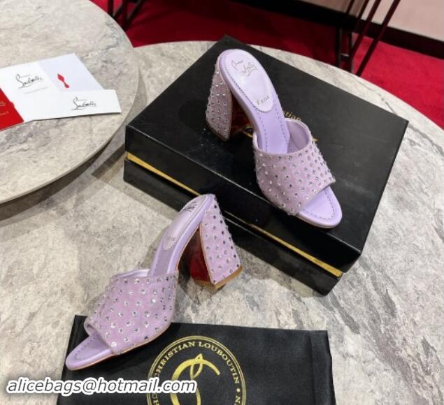 Unique Style Christian Louboutin Jane Heel Slides Sandal 8.5cm in Suede and Strass Purple 702010