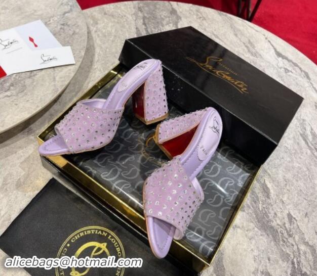 Unique Style Christian Louboutin Jane Heel Slides Sandal 8.5cm in Suede and Strass Purple 702010