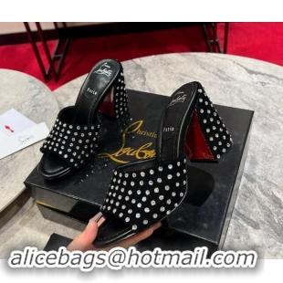 Best Product Christian Louboutin Jane Heel Slides Sandal 8.5cm in Suede and Strass Black 702011