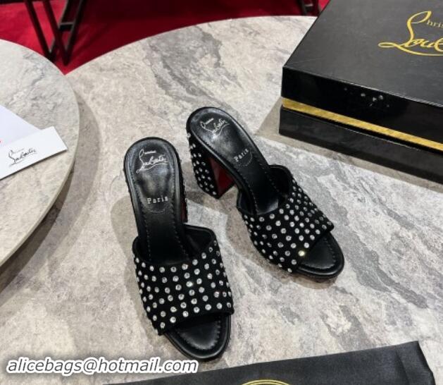 Best Product Christian Louboutin Jane Heel Slides Sandal 8.5cm in Suede and Strass Black 702011