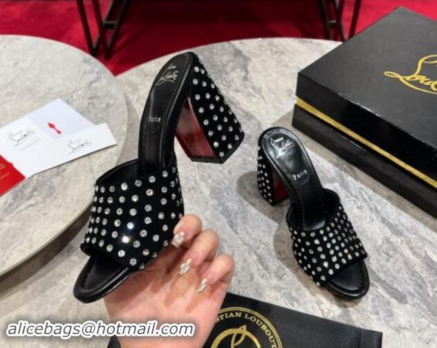 Best Product Christian Louboutin Jane Heel Slides Sandal 8.5cm in Suede and Strass Black 702011