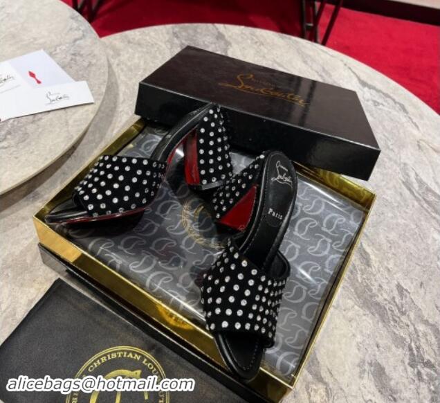 Best Product Christian Louboutin Jane Heel Slides Sandal 8.5cm in Suede and Strass Black 702011