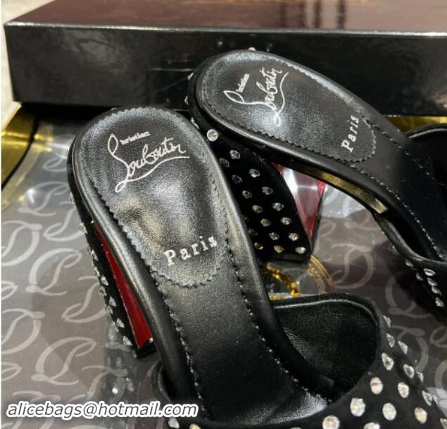 Best Product Christian Louboutin Jane Heel Slides Sandal 8.5cm in Suede and Strass Black 702011