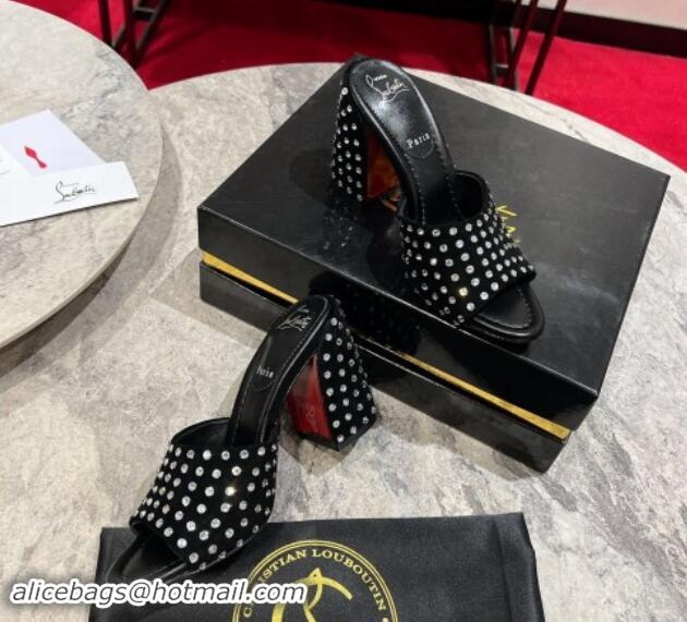 Best Product Christian Louboutin Jane Heel Slides Sandal 8.5cm in Suede and Strass Black 702011