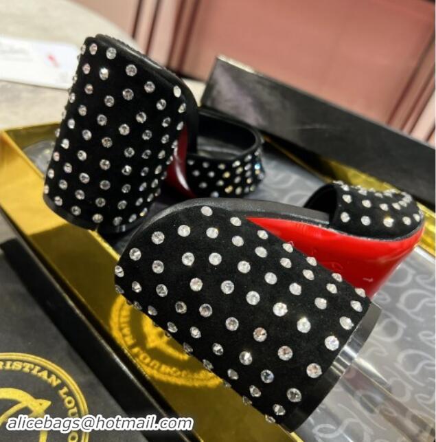 Best Product Christian Louboutin Jane Heel Slides Sandal 8.5cm in Suede and Strass Black 702011