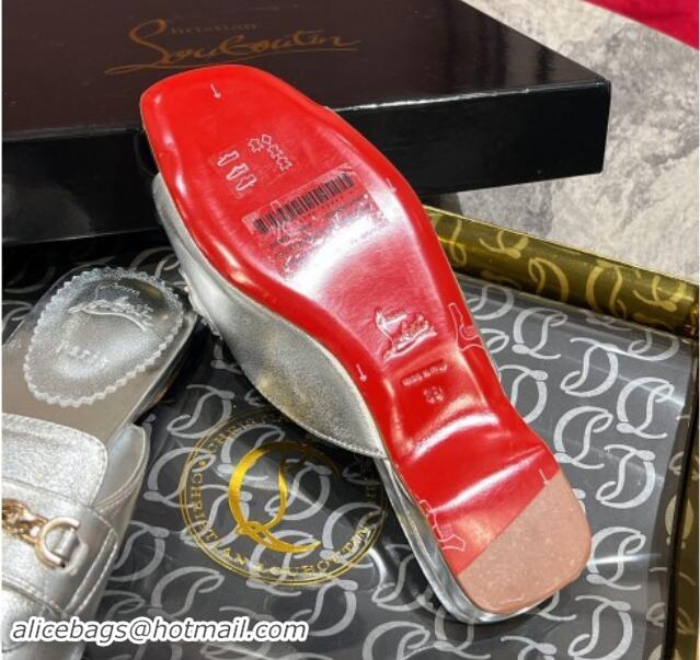 Popular Style Christian Louboutin MJ Leather Flat Slides Sandal with Logo Chain Silver 904099