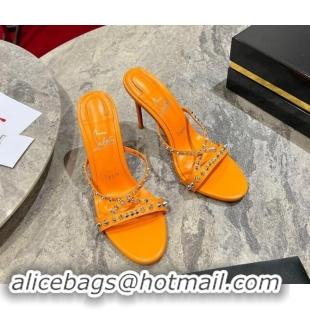 Cheap Price Christian Louboutin Tatoosh Spikes Leather Heel Slides Sandal 10cm Orange 904103