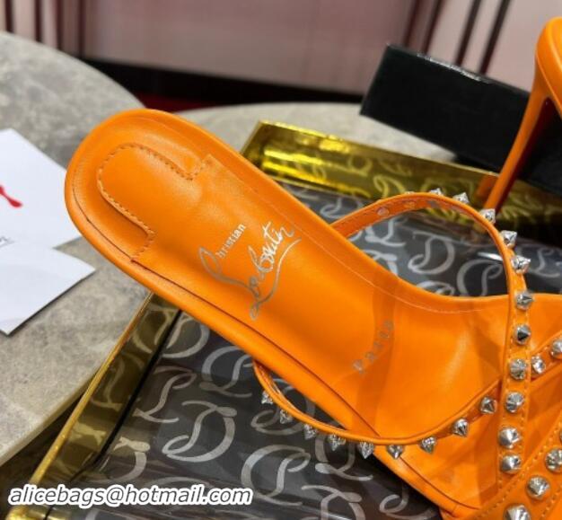 Cheap Price Christian Louboutin Tatoosh Spikes Leather Heel Slides Sandal 10cm Orange 904103