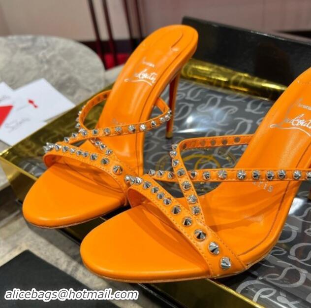 Cheap Price Christian Louboutin Tatoosh Spikes Leather Heel Slides Sandal 10cm Orange 904103