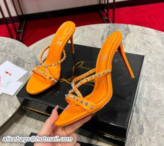 Cheap Price Christian Louboutin Tatoosh Spikes Leather Heel Slides Sandal 10cm Orange 904103