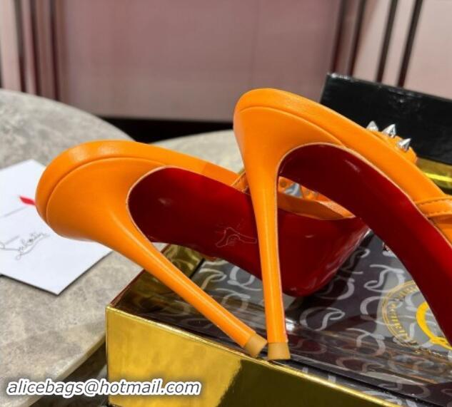 Cheap Price Christian Louboutin Tatoosh Spikes Leather Heel Slides Sandal 10cm Orange 904103