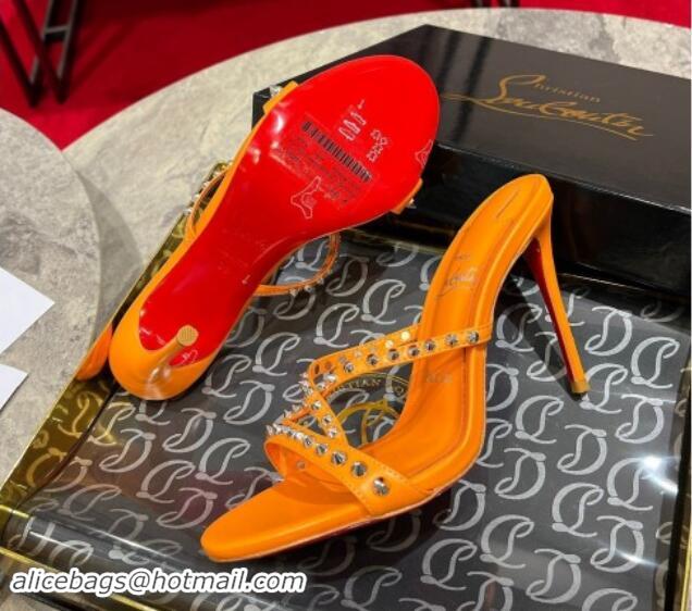 Cheap Price Christian Louboutin Tatoosh Spikes Leather Heel Slides Sandal 10cm Orange 904103