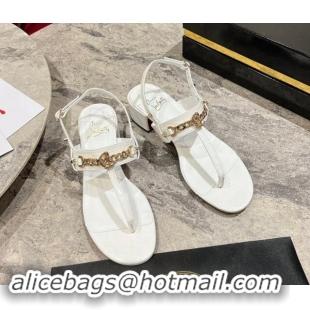 Durable Christian Louboutin MJ Leather Heel Thong Sandals 4.5cm White 904104