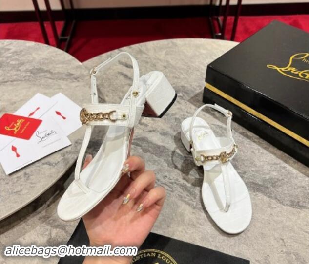 Durable Christian Louboutin MJ Leather Heel Thong Sandals 4.5cm White 904104