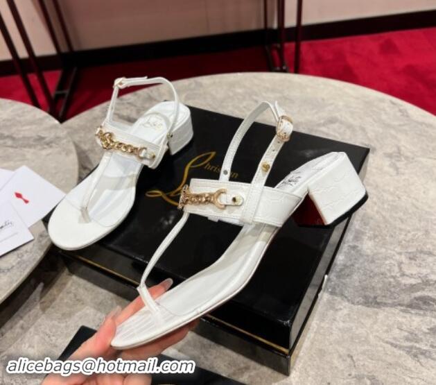 Durable Christian Louboutin MJ Leather Heel Thong Sandals 4.5cm White 904104