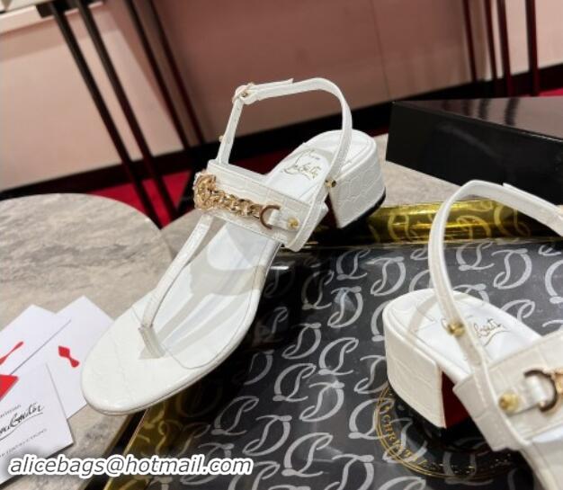 Durable Christian Louboutin MJ Leather Heel Thong Sandals 4.5cm White 904104