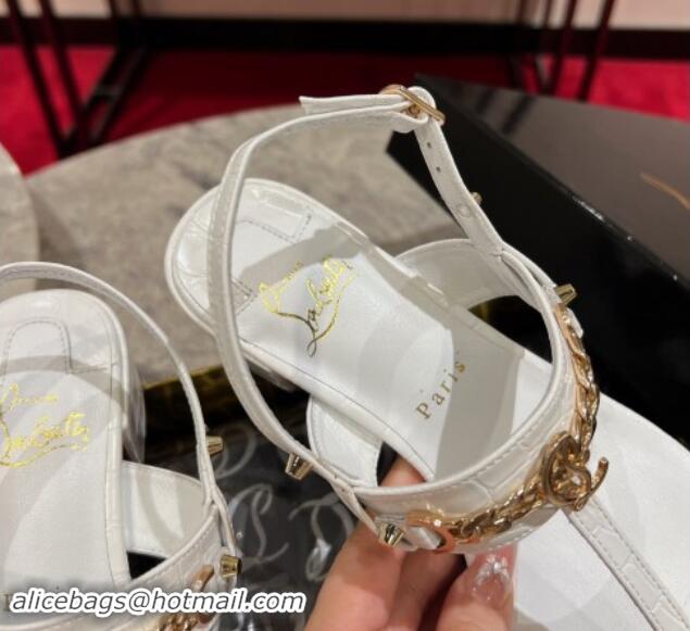 Durable Christian Louboutin MJ Leather Heel Thong Sandals 4.5cm White 904104