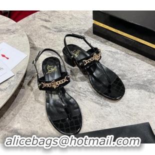 Pretty Style Christian Louboutin MJ Leather Heel Thong Sandals 4.5cm Black 904105