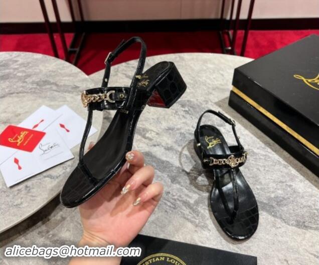 Pretty Style Christian Louboutin MJ Leather Heel Thong Sandals 4.5cm Black 904105