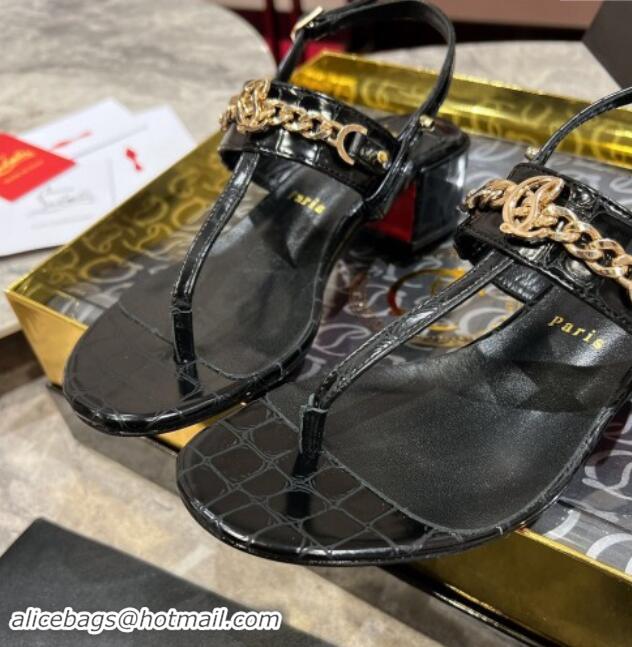 Pretty Style Christian Louboutin MJ Leather Heel Thong Sandals 4.5cm Black 904105