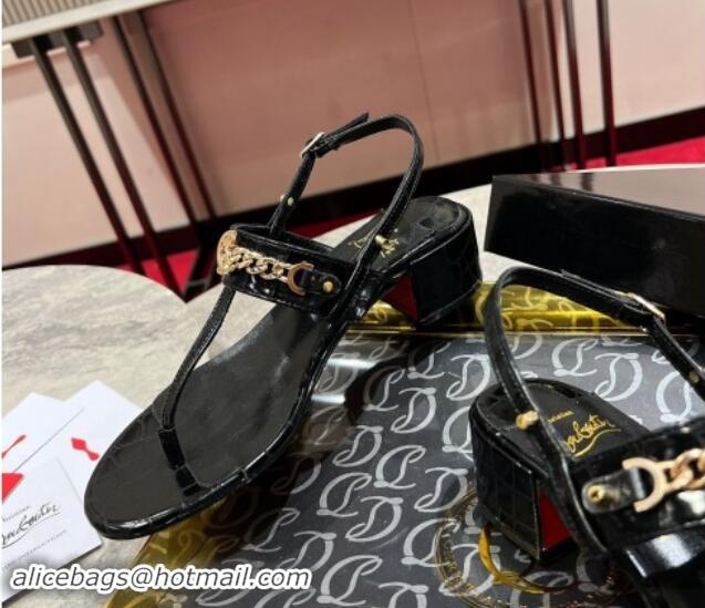 Pretty Style Christian Louboutin MJ Leather Heel Thong Sandals 4.5cm Black 904105