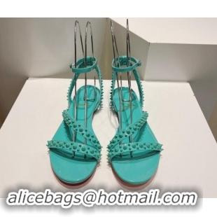 Shop Duplicate Christian Louboutin Spikes Leather Flat Sandals Green 904106