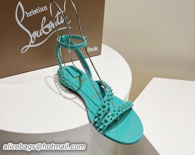 Shop Duplicate Christian Louboutin Spikes Leather Flat Sandals Green 904106