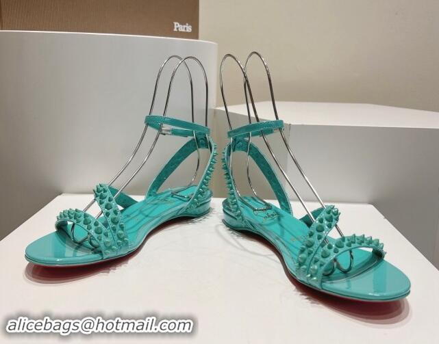 Shop Duplicate Christian Louboutin Spikes Leather Flat Sandals Green 904106