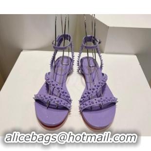 Top Grade Christian Louboutin Spikes Leather Flat Sandals Purple 904107