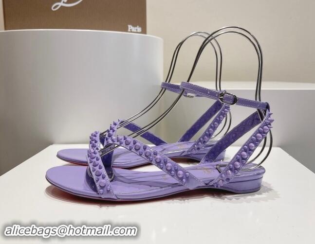 Top Grade Christian Louboutin Spikes Leather Flat Sandals Purple 904107