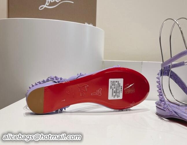 Top Grade Christian Louboutin Spikes Leather Flat Sandals Purple 904107