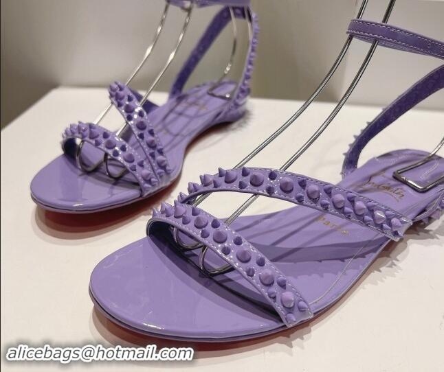 Top Grade Christian Louboutin Spikes Leather Flat Sandals Purple 904107