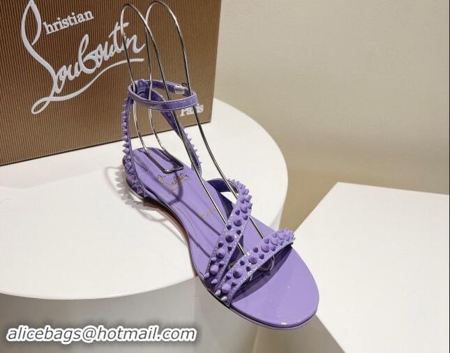 Top Grade Christian Louboutin Spikes Leather Flat Sandals Purple 904107