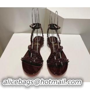 Grade Quality Christian Louboutin Spikes Leather Flat Sandals Dark Brown 904108