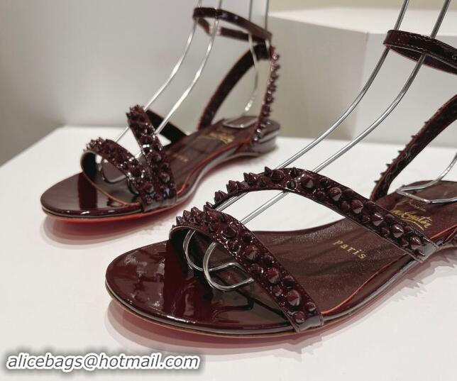 Grade Quality Christian Louboutin Spikes Leather Flat Sandals Dark Brown 904108