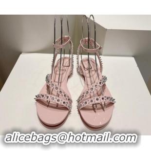 Most Popular Christian Louboutin Spikes Leather Flat Sandals Light Pink 904110