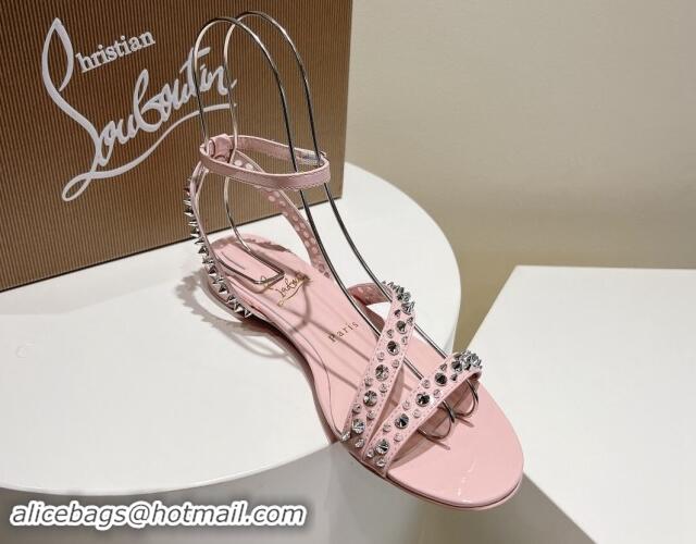 Most Popular Christian Louboutin Spikes Leather Flat Sandals Light Pink 904110