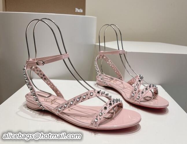 Most Popular Christian Louboutin Spikes Leather Flat Sandals Light Pink 904110