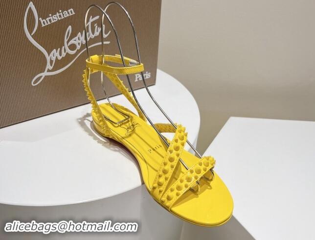 Best Grade Christian Louboutin Spikes Leather Flat Sandals Yellow 904111