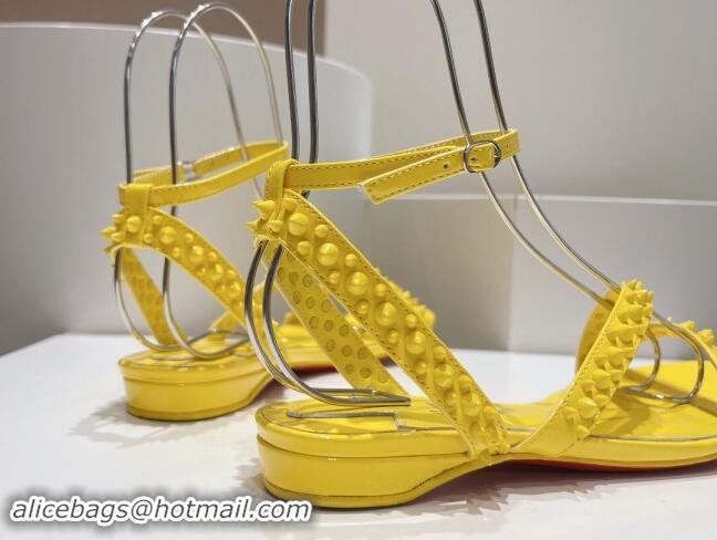 Best Grade Christian Louboutin Spikes Leather Flat Sandals Yellow 904111