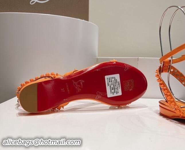 Low Price Christian Louboutin Spikes Leather Flat Sandals Orange 904112