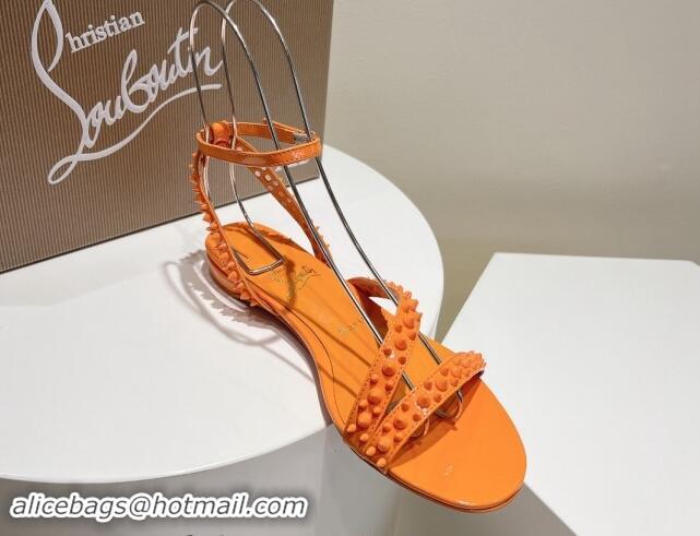 Low Price Christian Louboutin Spikes Leather Flat Sandals Orange 904112