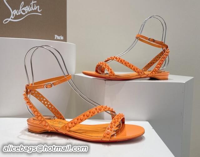 Low Price Christian Louboutin Spikes Leather Flat Sandals Orange 904112