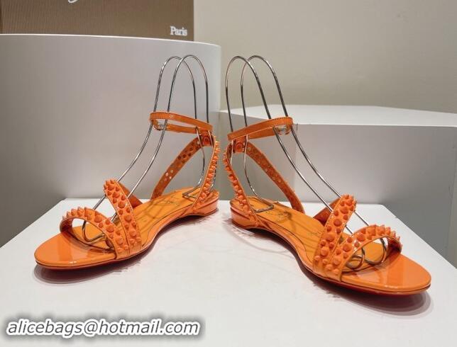 Low Price Christian Louboutin Spikes Leather Flat Sandals Orange 904112