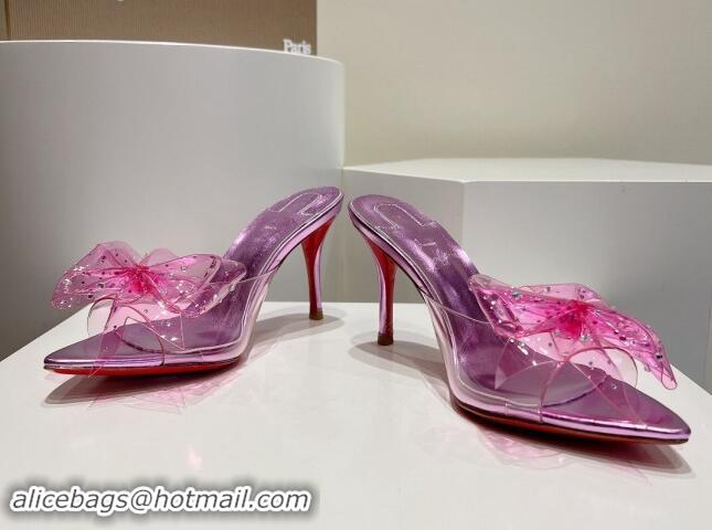 Good Quality Christian Louboutin TPU Heel Slides Sandal with Bow 8.5cm Pink 904115