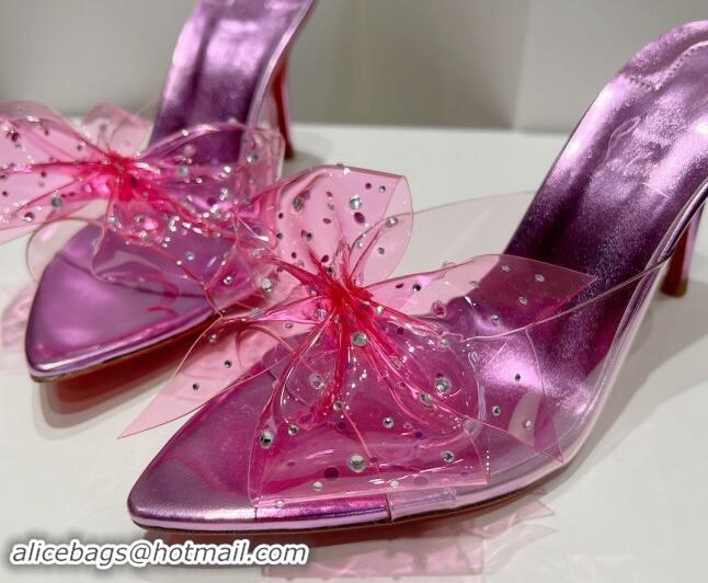 Good Quality Christian Louboutin TPU Heel Slides Sandal with Bow 8.5cm Pink 904115