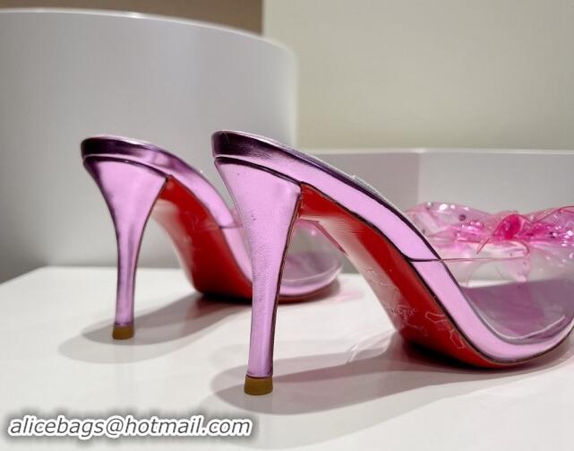 Good Quality Christian Louboutin TPU Heel Slides Sandal with Bow 8.5cm Pink 904115